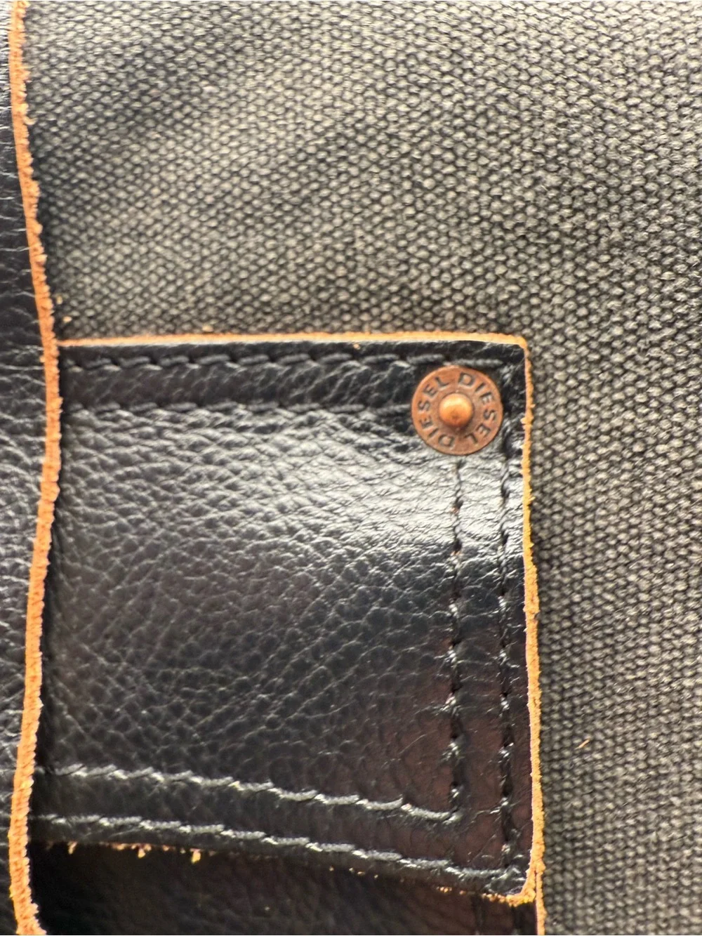 Diesel Olive Canvas Messenger Bag with Black Leather Accents
